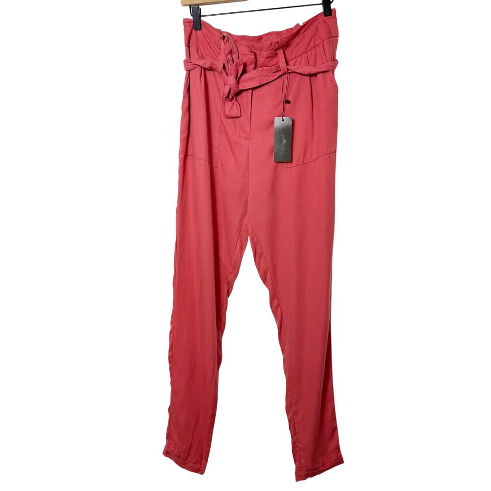 Piazza Italia Coral Pink Paperbag Waist Belted Pants Women M NWT